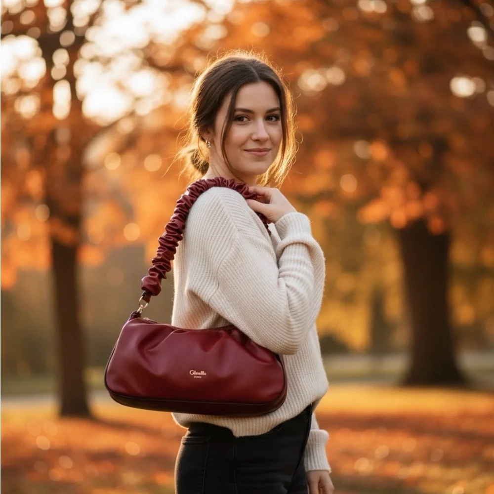 Giselle Paris Ella Satchel Raspberry Vegan Leather Handbag with Gold Accents NWT
